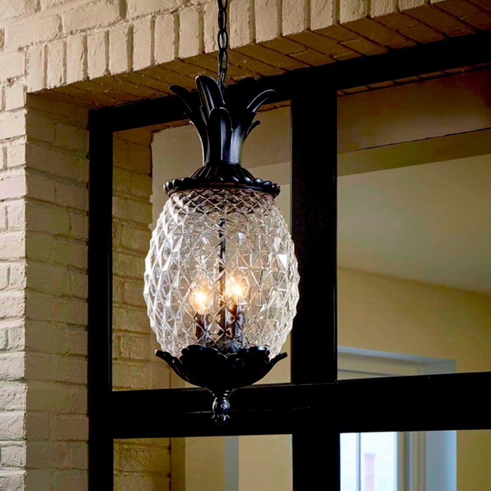 Lanai 3 Light 21" Pineapple Pendant Light, Entry Way Indoor/ Outdoor Porch Light